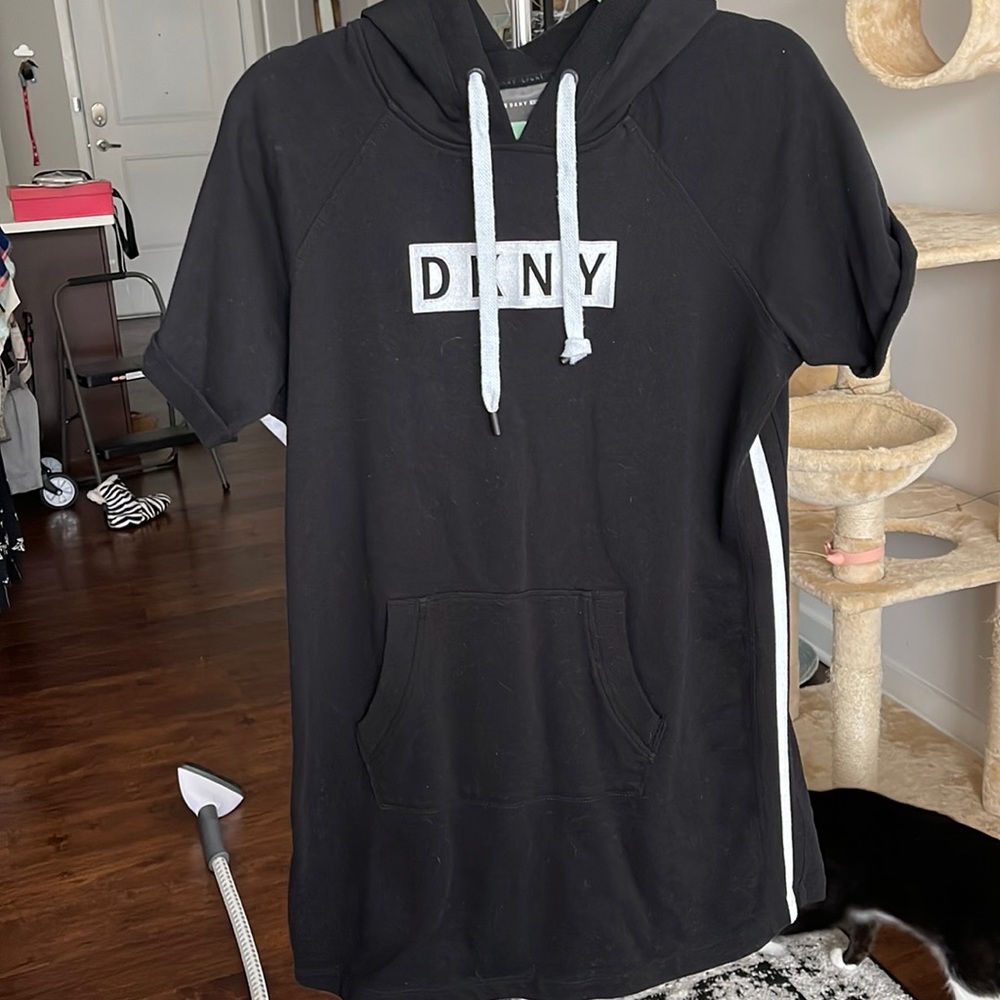 DKNY black sweater dress with hood size large